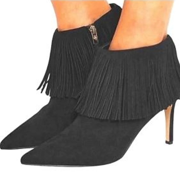 Brian Atwood tan suede fringe Nova high heel ankle boots - size 8.5 NWT - Picture 2 of 5